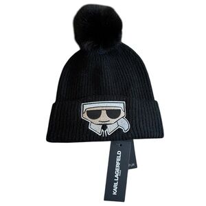 NWT Karl Lagerfeld Women Knit Rhinestone Ribbed Hat